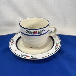 Tienshan Stoneware Folk Dance Flat Cup and Saucer Set Replacement Choose Qty